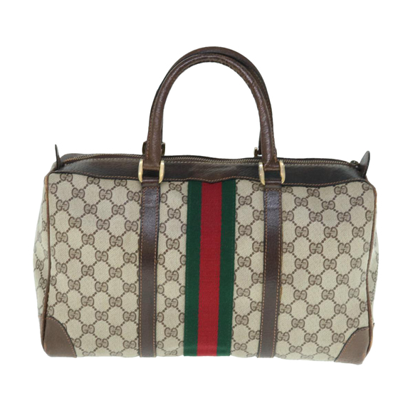 GUCCI GG Supreme Web Sherry Line Hand Bag PVC Leather Beige Red Green Auth 62953 - Picture 13 of 16
